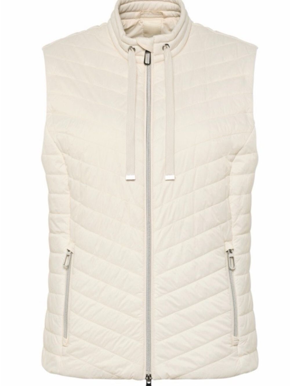 Rabe Cream Quilted Zip Vest with Stand Collar